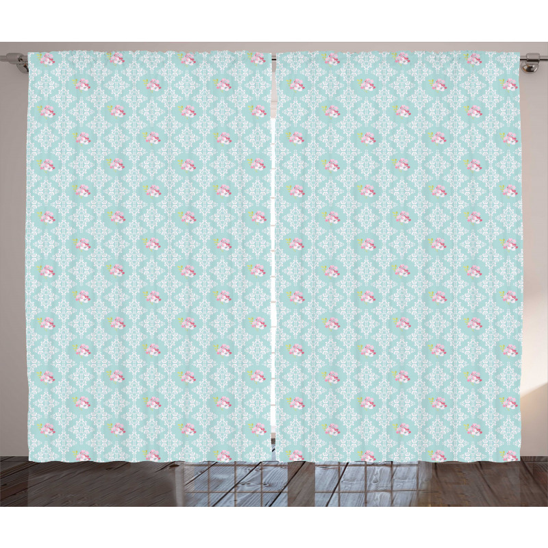 Intricate Pastel Flowers Curtain