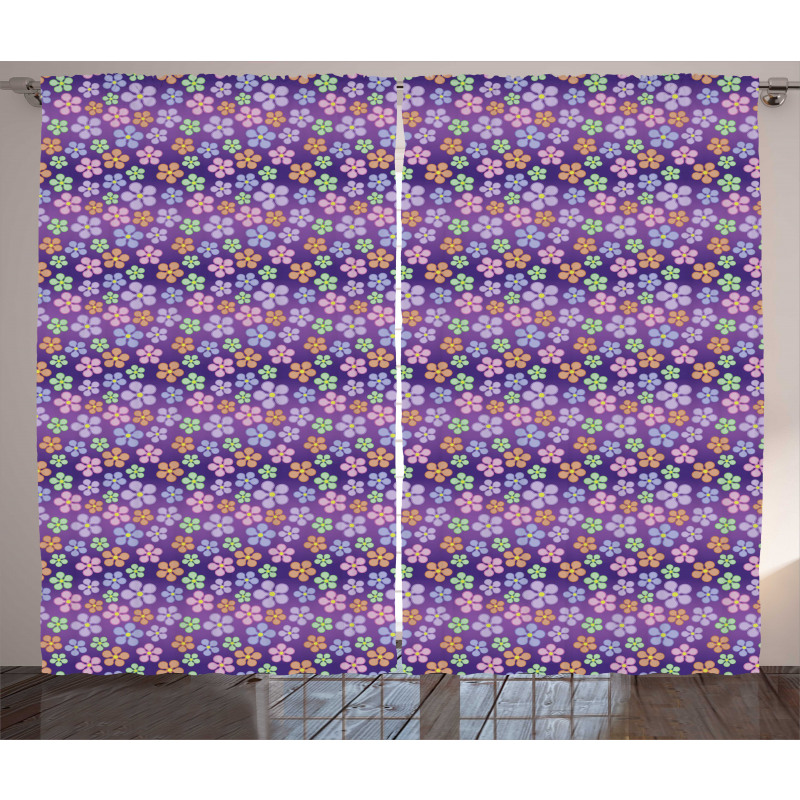 Graphical Flower Elements Curtain