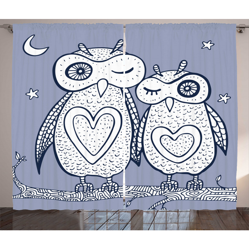 Night Bird Couple Doodle Curtain