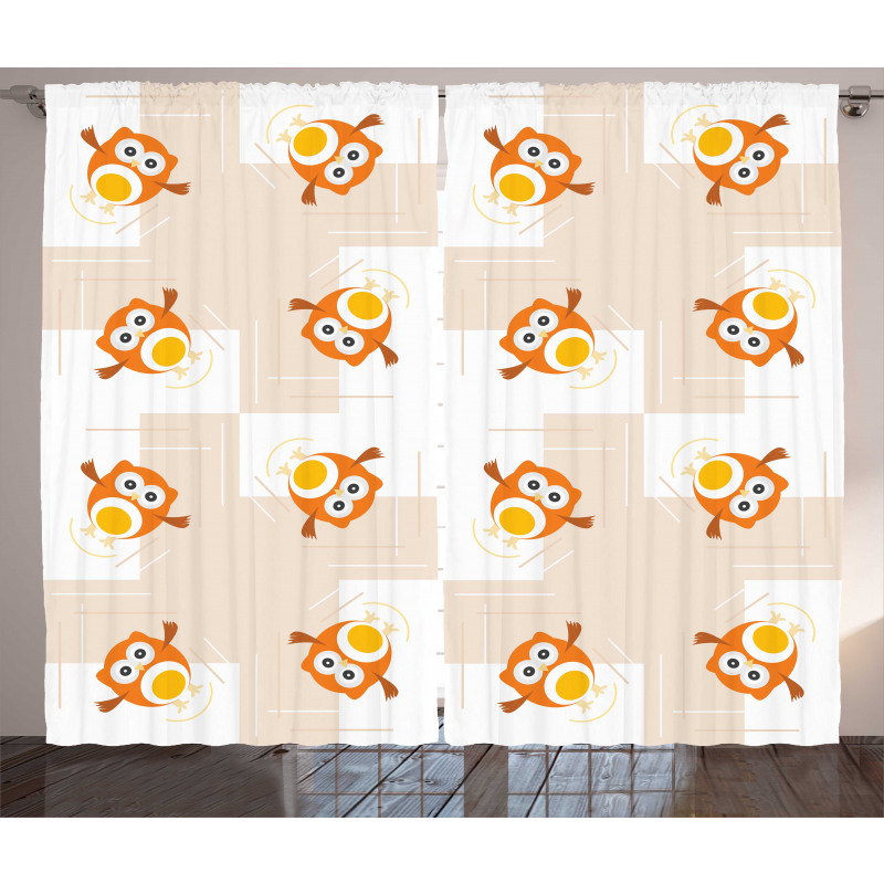 Cartoonish Flying Birds Curtain