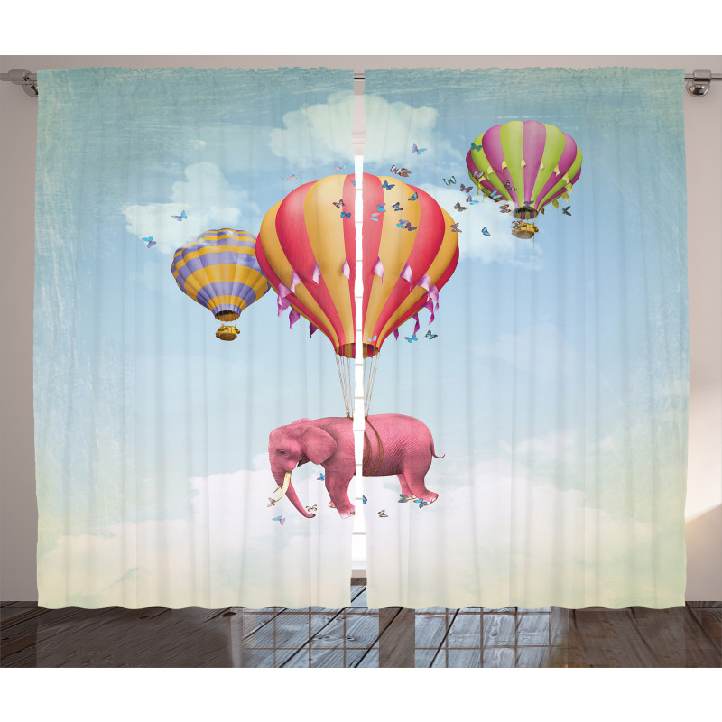 Pink Elephant in Sky Curtain