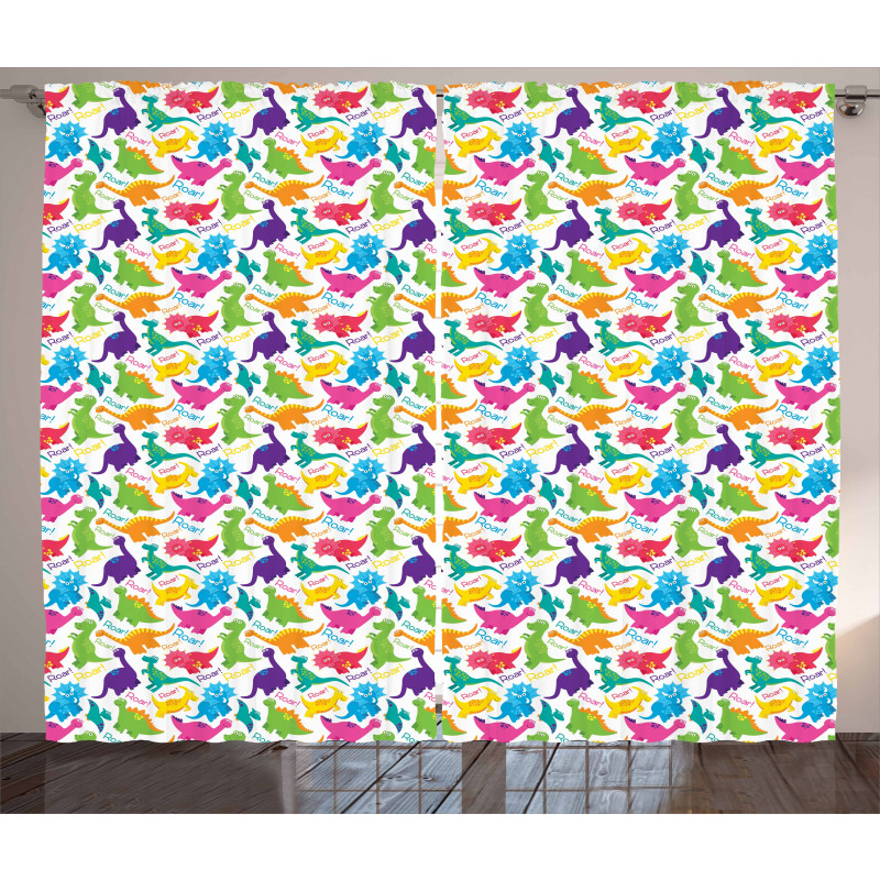 Wild Dinosaur Cartoon Curtain