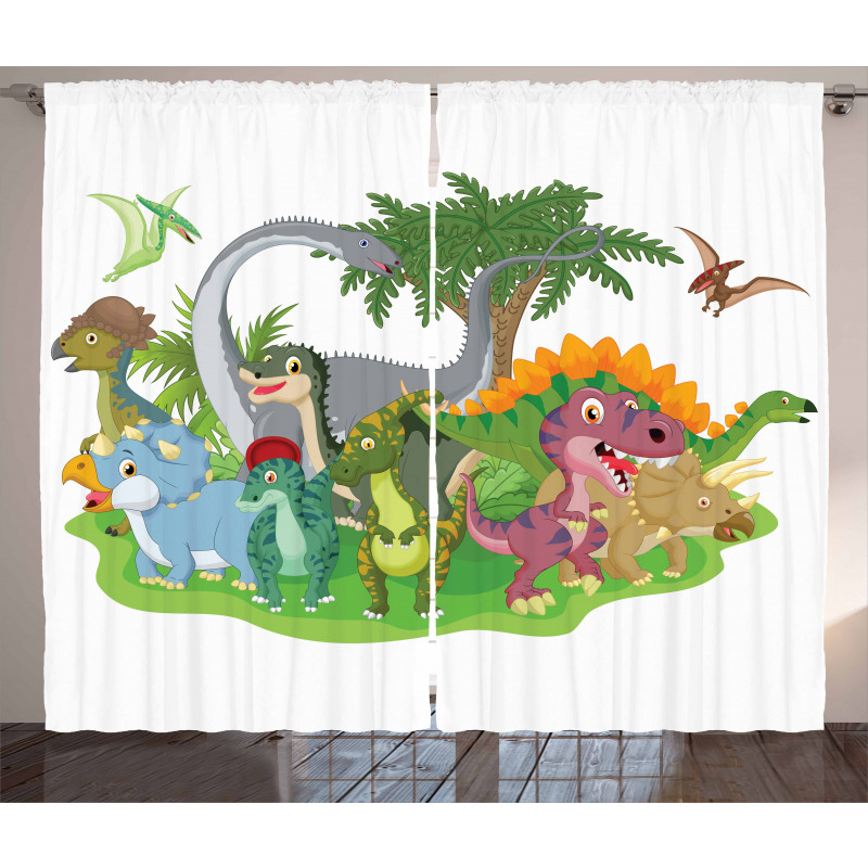 Cartoon Group Dinosaur Curtain
