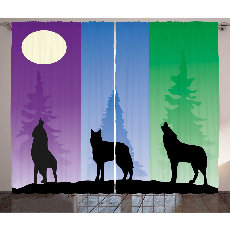 Wolf at Night Howling Curtain