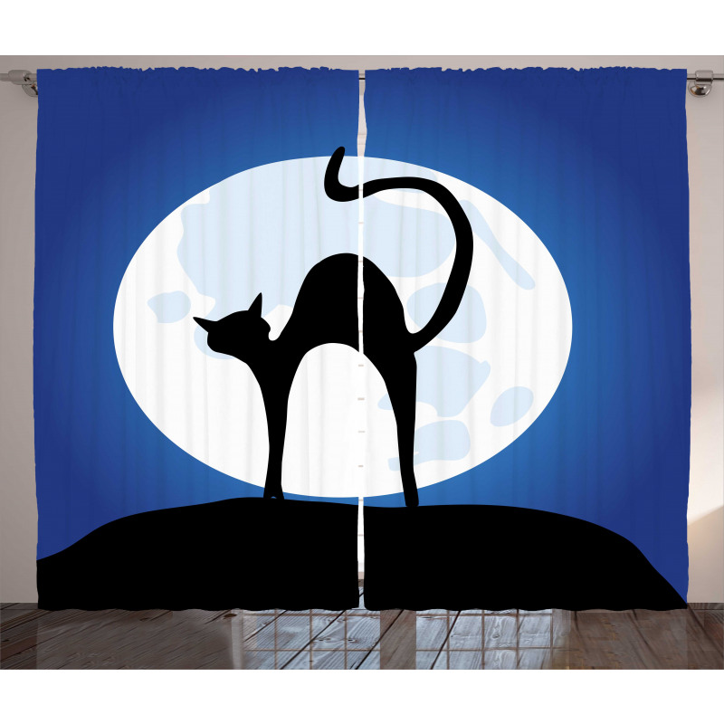 Black Cat Full Moon Sky Curtain