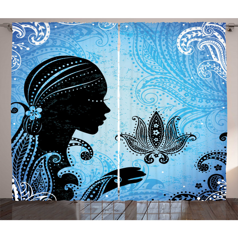 Girl Lotus Art Curtain