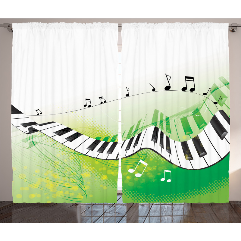 Piano Keys Green Curvy Curtain
