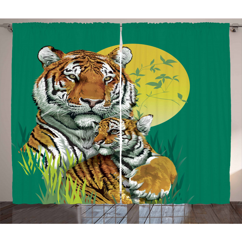 Tiger Family in Jungle Curtain