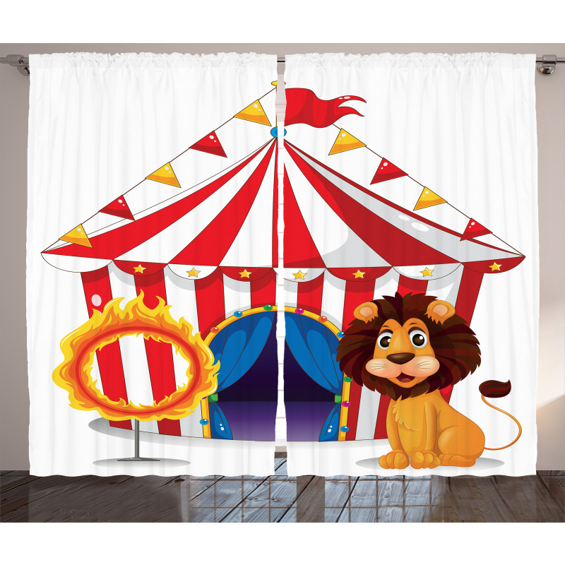 Lion and a Fire Ring Curtain
