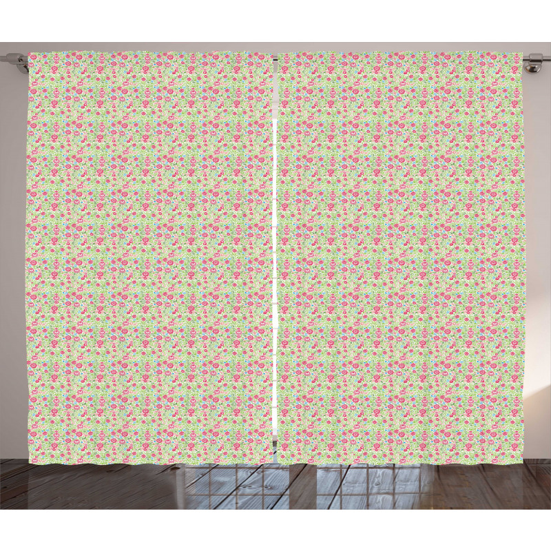 Vintage Folklore Art Floral Curtain