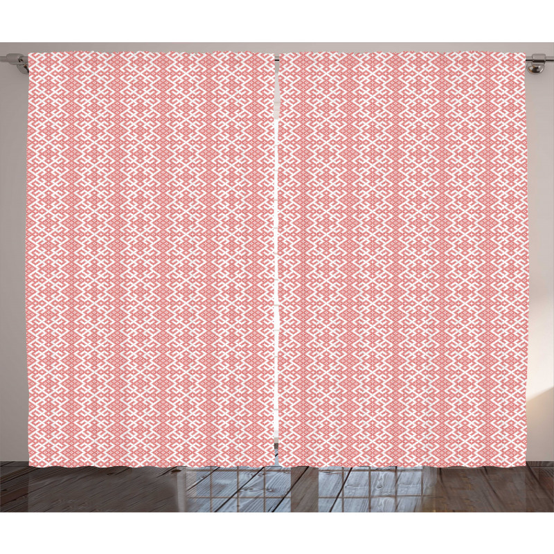 Monochrome Slavic Motifs Curtain