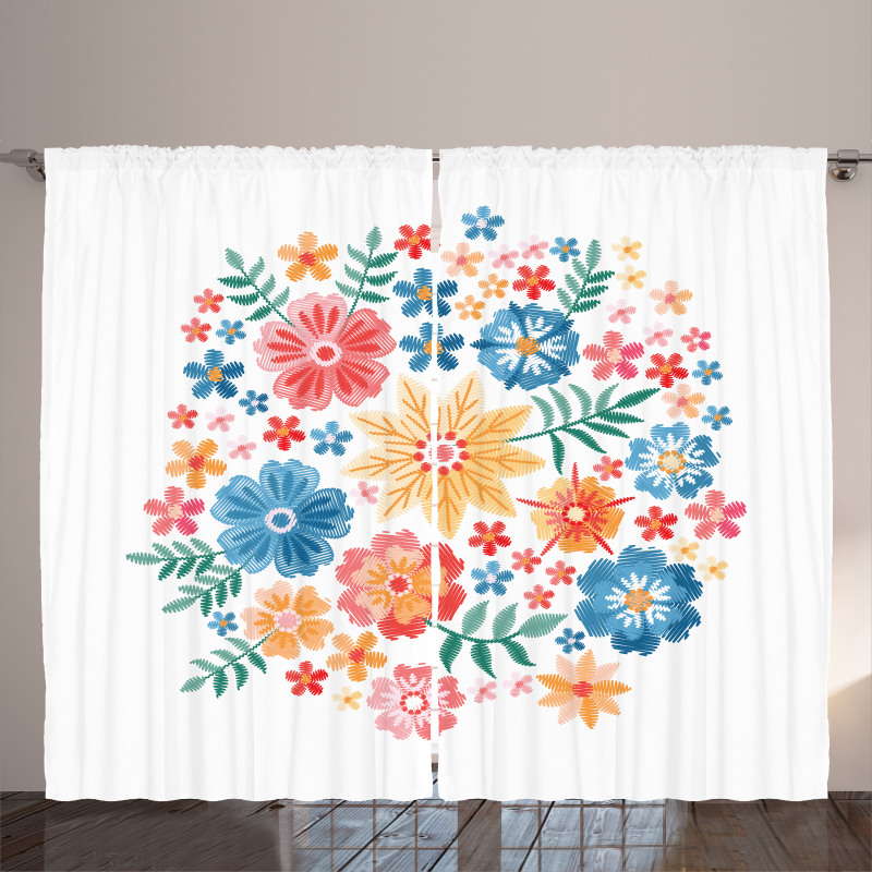 Colorful Folk Flowers Circle Curtain