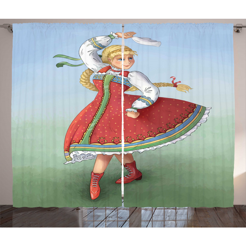 Slavic Girl Dancing Drawing Curtain