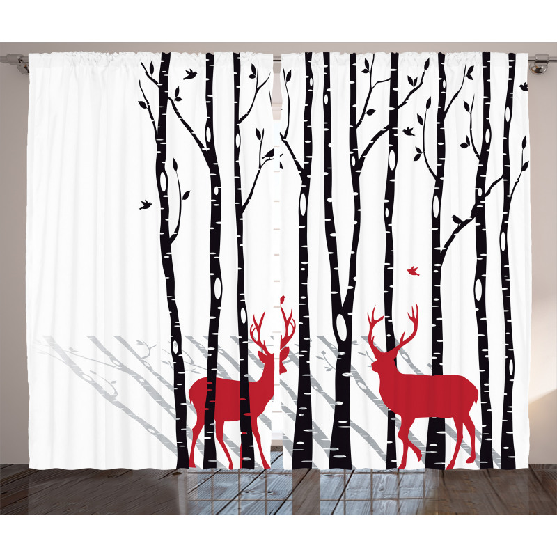 Deer Tree Forest Bird Curtain