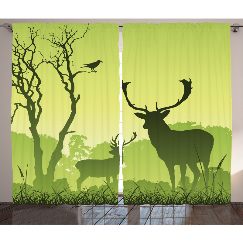 Deer Trees and Crow Bird Curtain