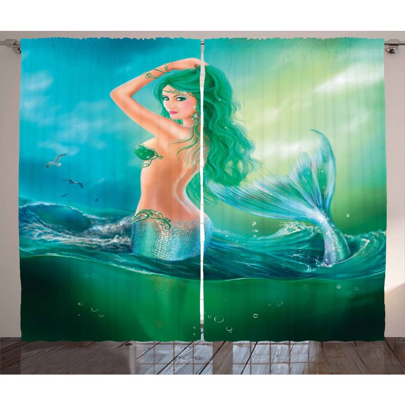 Mermaid Tail Waves Sea Curtain