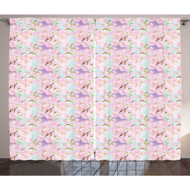 Dreamy Cherry Sakura Flowers Curtain