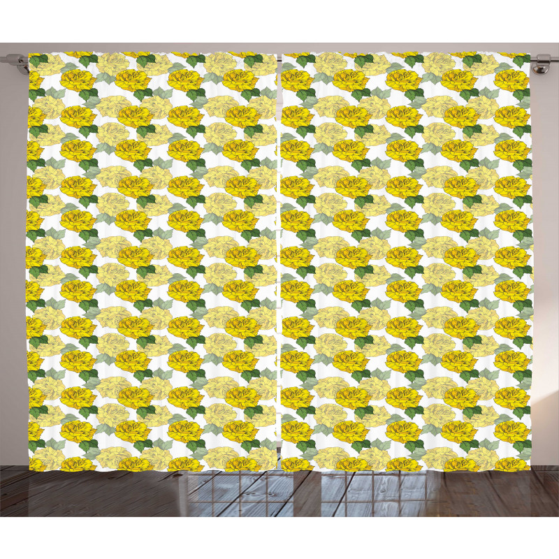 Graphical Spring Flowers Curtain