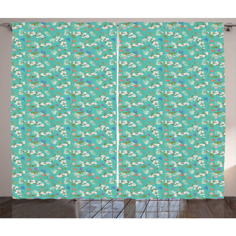 Budding Spring Time Flowers Curtain