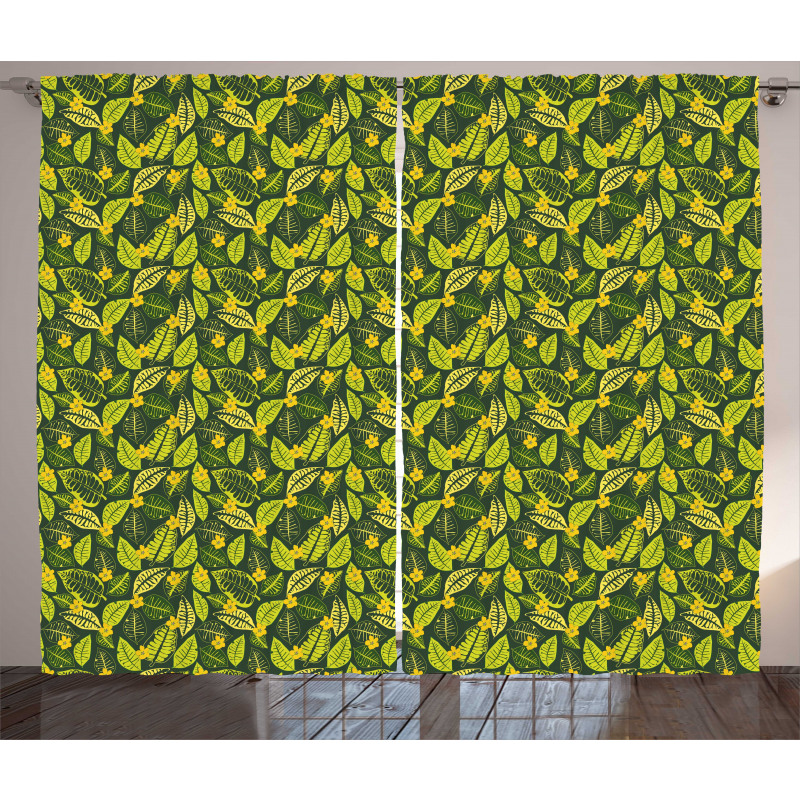 Hawaiian Flowers and Leaves Curtain