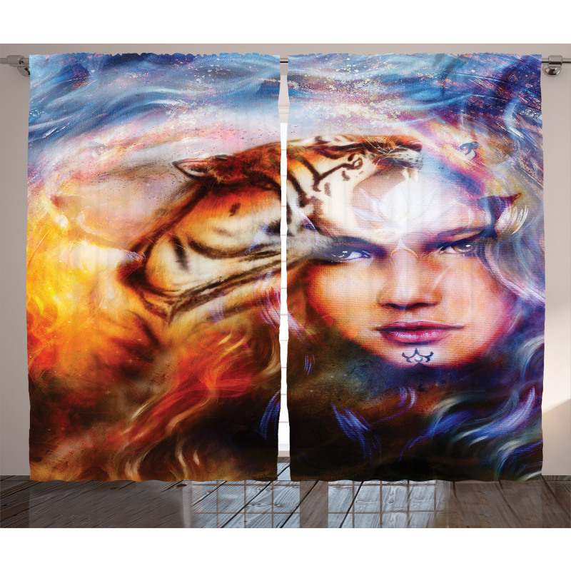 Tiger and Lion Head Curtain