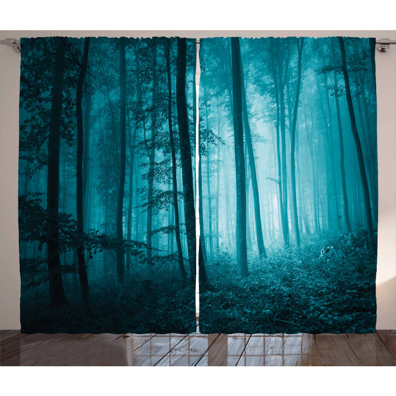 Foggy Dark Country Forest Curtain