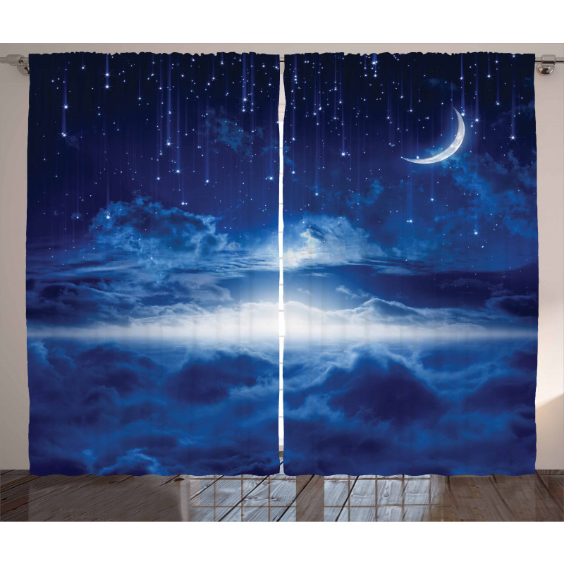 Night Sky Moon Stars Curtain