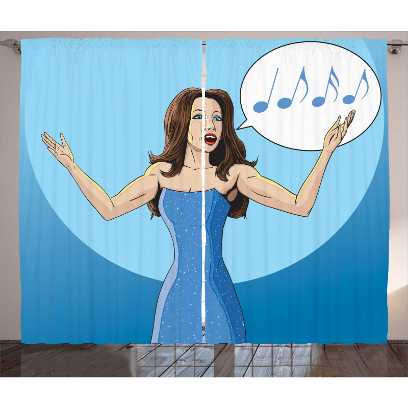 Comic Book Art Singing Woman Curtain