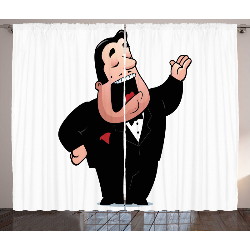 Cartoon Singer Man in Smokin Curtain