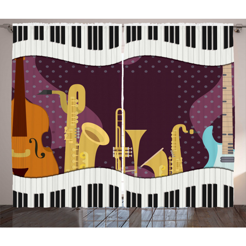 Cartoon Musical Instruments Curtain