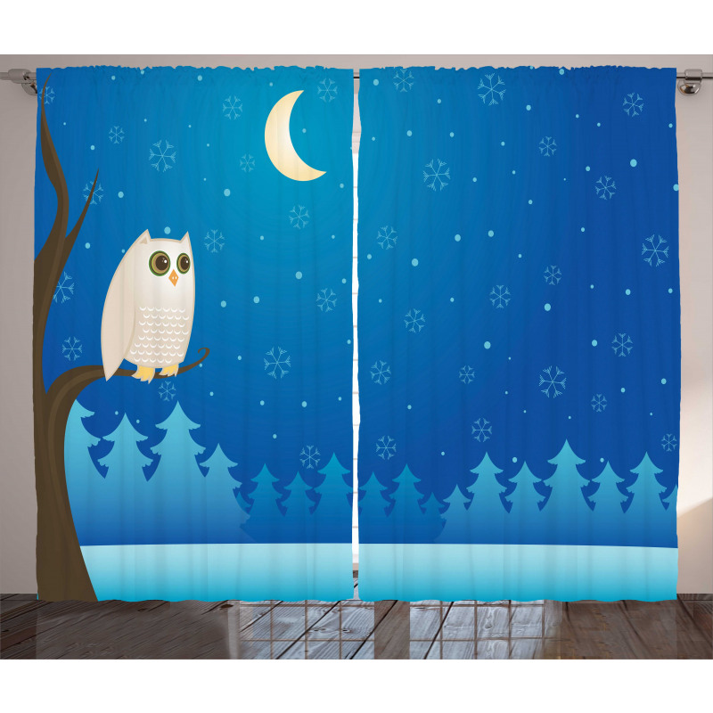 Owl on Tree Branch Art Curtain