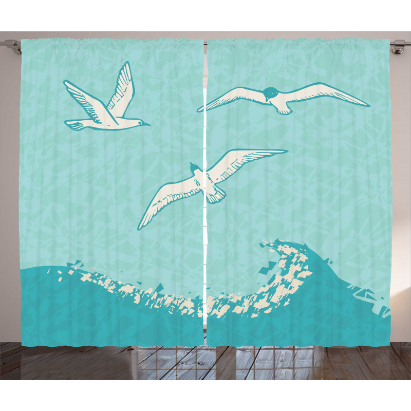 Seagulls Flying over Waves Curtain