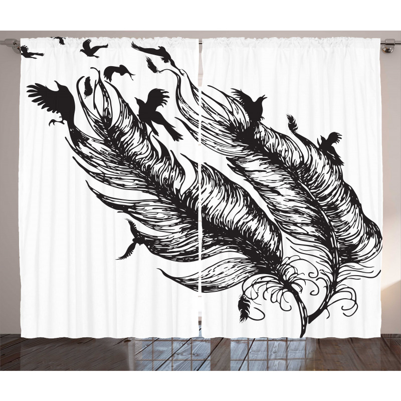 Flying Bird Silhouettes Curtain