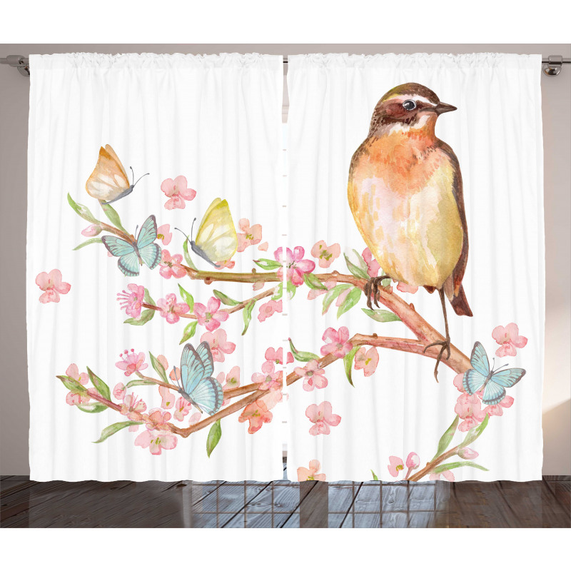 Bird on a Blossoming Tree Curtain