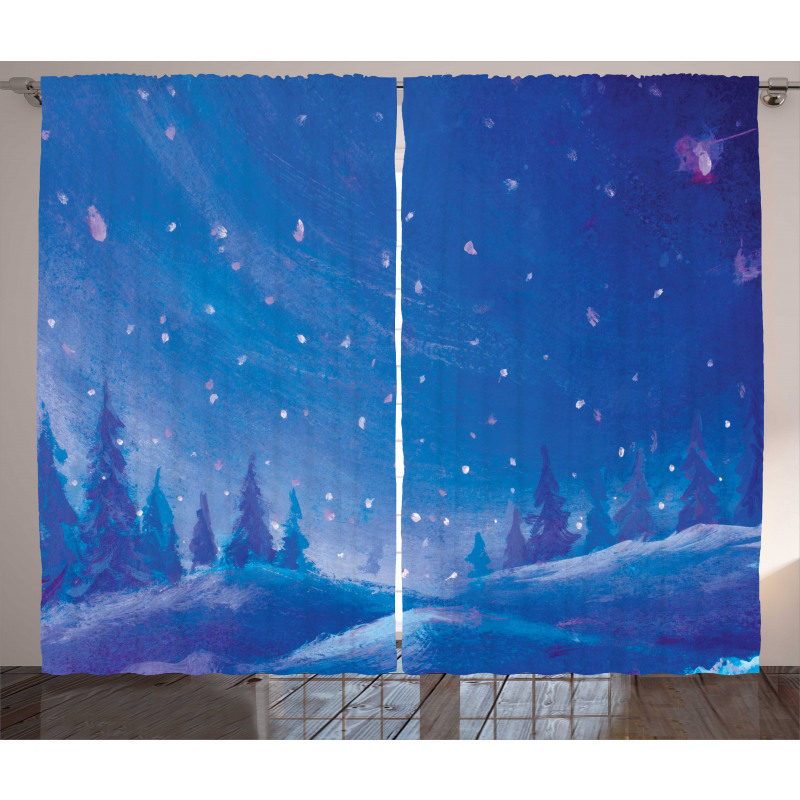 Cold Snowy Night Painting Curtain