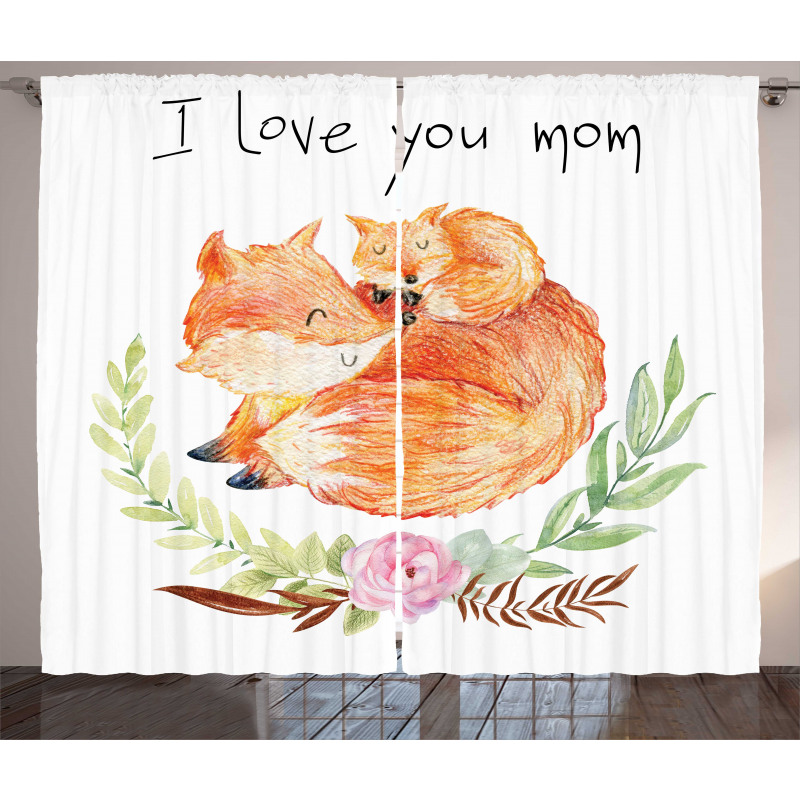 Mom Fox and the Baby Hugging Curtain