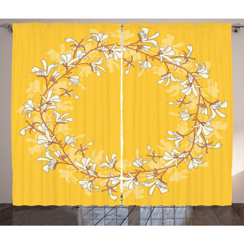 Floral Wreath with Magnolias Curtain