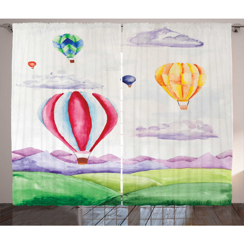 Hot Air Balloons Scene Curtain