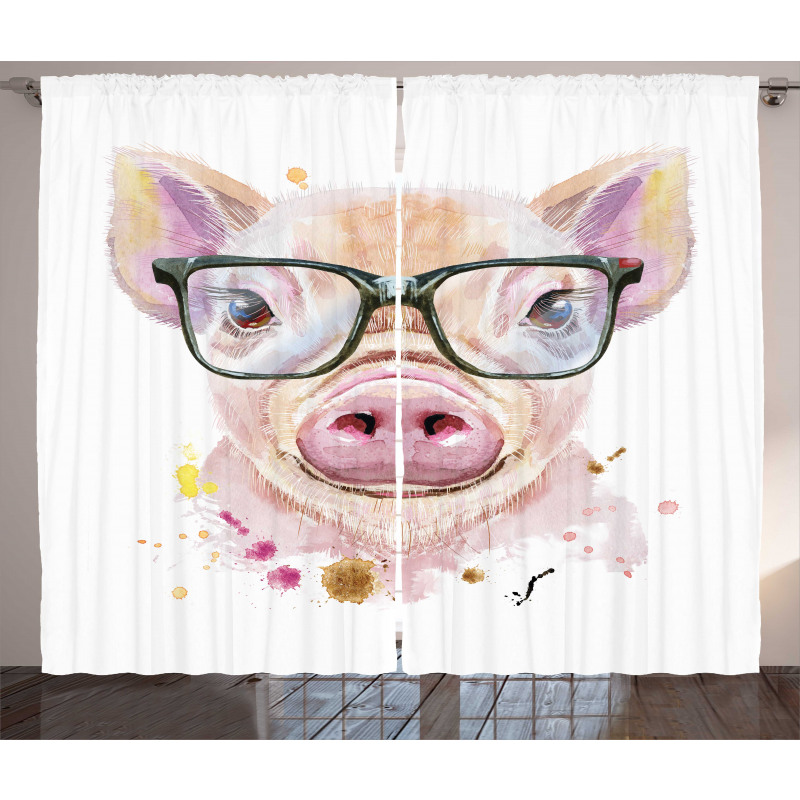 Pig Portrait with Spots Curtain