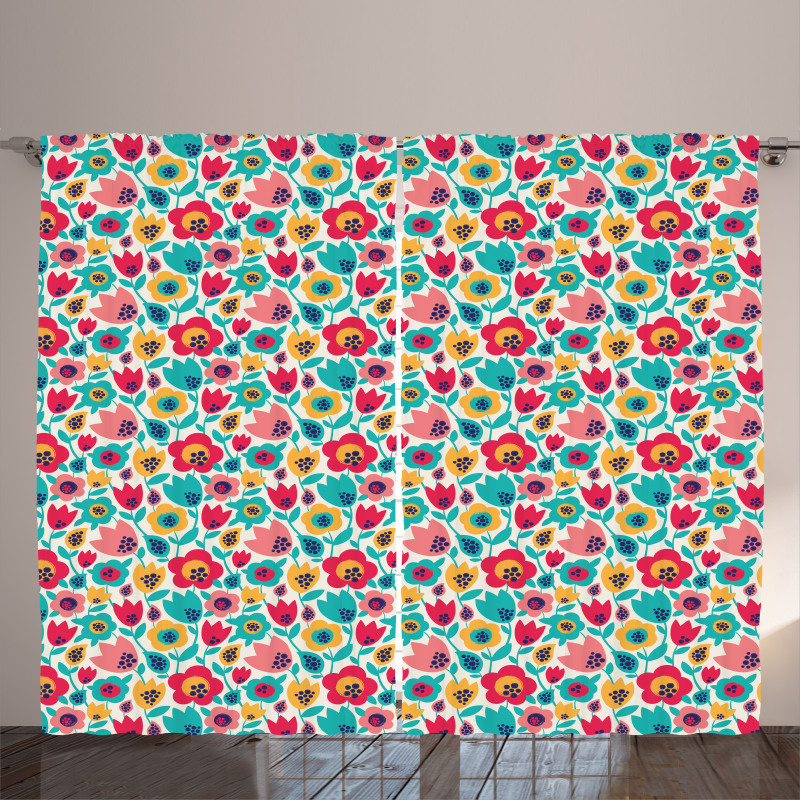 Graphical Flower Silhouettes Curtain