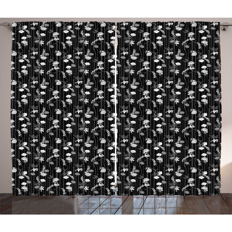 Polka Dots Chains Flowers Curtain