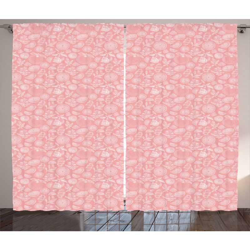 Orange Peel Flowers Art Curtain