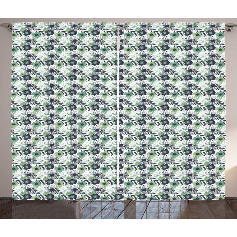 Vintage Flowers Polka Dots Curtain