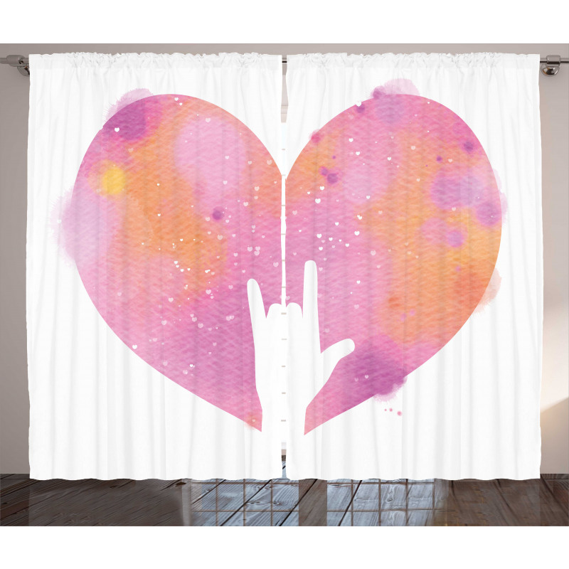 Watercolor Heart Rock Sign Curtain