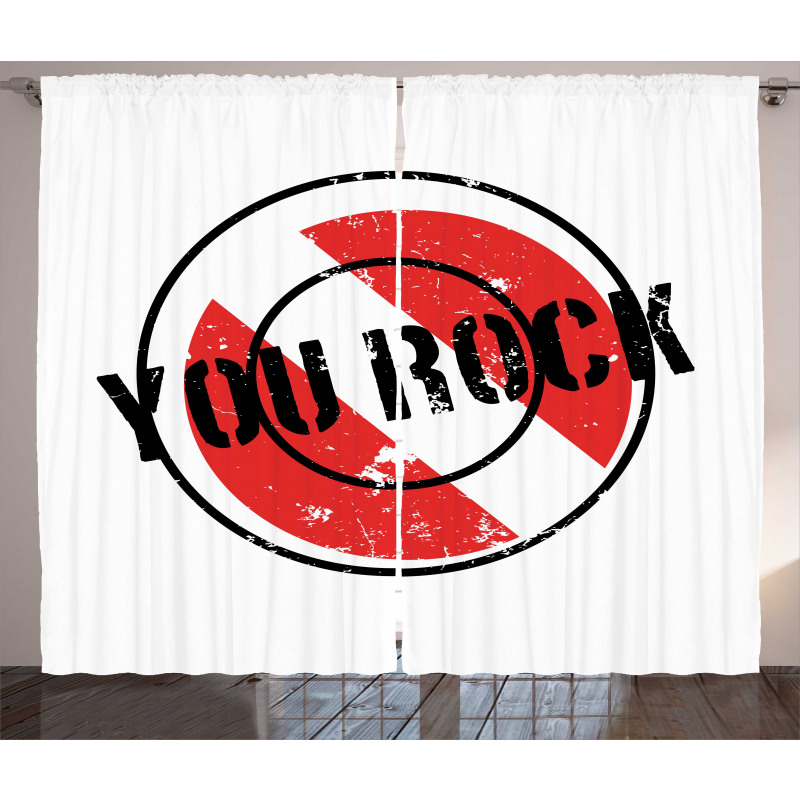 Grunge Look Stamp Graphic Curtain