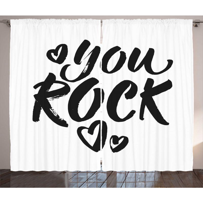 Monochrome Cursive Wording Curtain