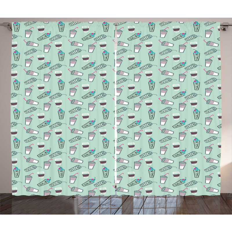 Coffee Cups Beverages Art Curtain