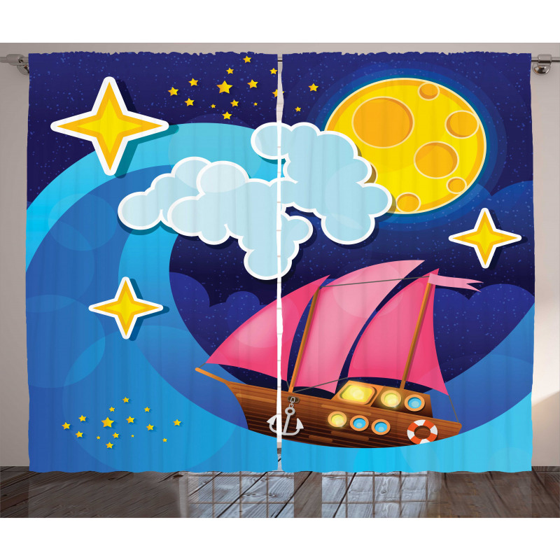 Sailing Boat Cartoon Curtain