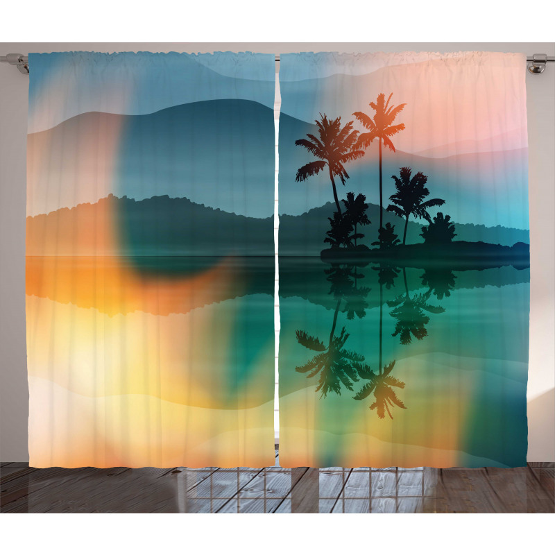 Sea and Palm Trees Art Curtain