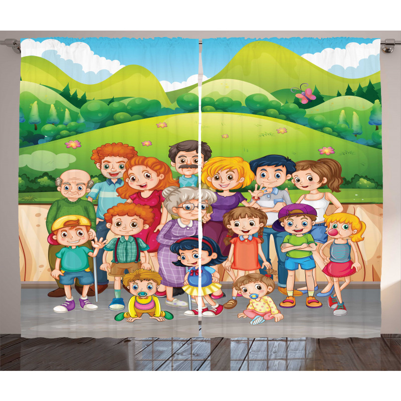 Cartoon Style Family Photo Curtain